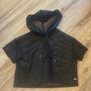 Black Mesh Hoodie Top